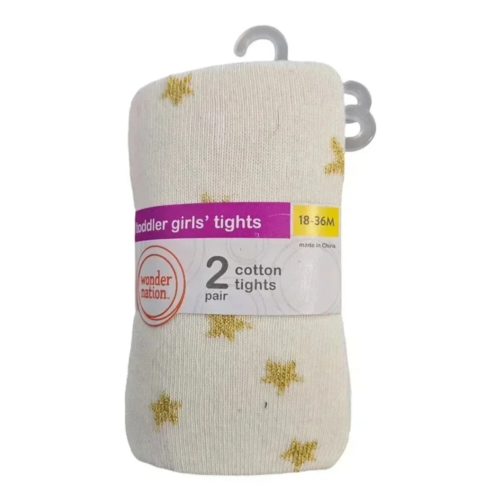 18-36M Cream with Gold Stars and Navy Blue Toddler Tights Set of 2
